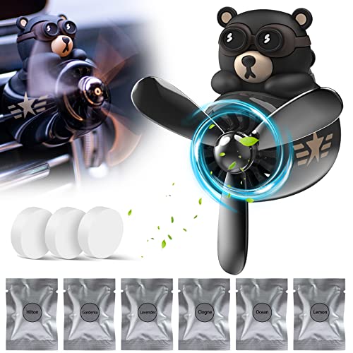 Qetlavee car air freshener cartoon bear pilot, car vent accessories with 6 fragrance tablets, diffuser gifts for car ventilation, car perfume decoration for...