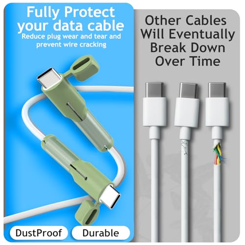 Image of Sounce Cable End Protector Compatible Only with iPhone Lightning Charger Cable Dustproof Waterproof Reinforced Protective Cover Cap for Charging Cord(Green)