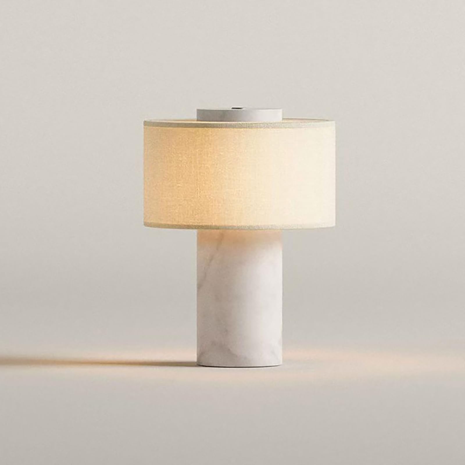 Touch Dimmable Marble Table Lamp, Rechargeable Stone Marble Night Light with High End Linen Lamp Shades, Cylindrical Shape for Home Improvements Essential #02 White