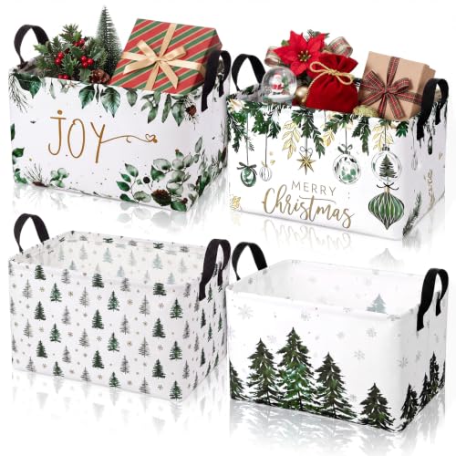 Image of Chunful 4 Pack Winter Storage Baskets, Christmas Tree Containers for Gifts