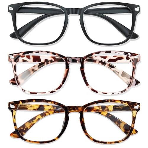 Image of Blue Light Glasses for Woman Men | 99% Blue Light Blocking Glasses for Computer Gaming TV Phone Screen Square Frame | Anti Eyestrain & UV Glare Protection - 3 Pairs