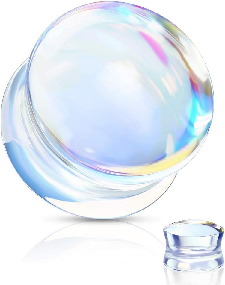 Pierced Owl - Iridescent Glass Double Flared Saddle Plug Gauges, Sold as a Pair - Image 2