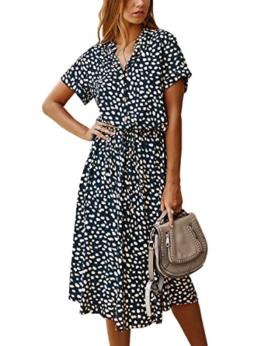Image of Chouyatou Women's Summer Boho Polka Dot Print Ruffle High Waist Swing Midi Dress