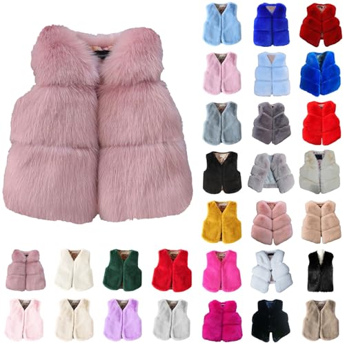 Image of Faux 𝐅𝐮𝐫 Vest for Girls Sleeveless Fuzzy Jacket Fleece Winter Warm Cropped Coats Kids Cute (Yellow-C, 7-8 Years)