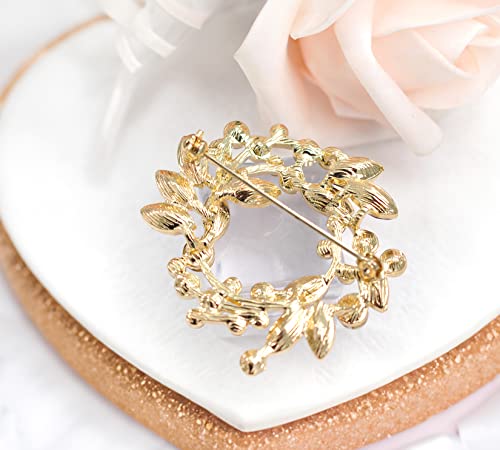 Image of Gyn&Joy Clear Crystal Rhinestone Floral Wreath Pin Brooch BZ005