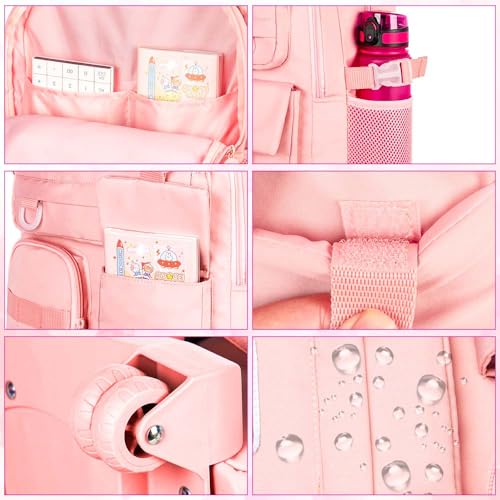 CCJPX Rolling Backpack for Girls Women, 21 inch Roller Wheels School Bookbag, Wheeled Suitcase Backpacks with Lunch Bag for Teen - Pink4