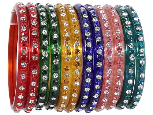 Image of NMII Fancy Glass Bangle Set For Women & Girls | Kada Bangles For Daily Use | Kaanch Ke Kade | Multicolor Kada Set | Chudi For Women | Fancy Women's Bangles For Wedding, Party & Gift
