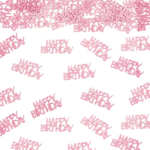 Vofrise Pink Happy Birthday Confetti - Girl Birthday Party Decorations - Light Pink Glitter Scatters for Baby Girl Party Table Decor Supplies - 100PC