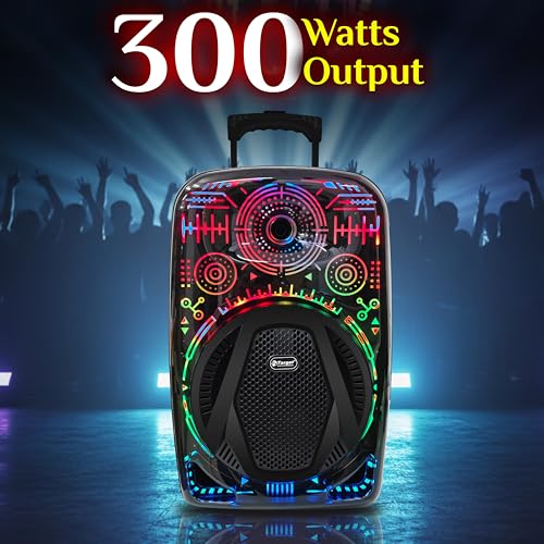 Image of Target 1202 Plus 12-inch Driver Portable Karaoke Trolley Speaker with Wireless Microphones, 300W Bluetooth Trolley Speaker, RGB Light Show, Rechargeable Battery, USB /AUX /TF Card Support, TWS Function,