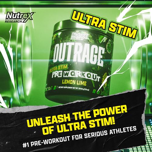Image of Outrage Ultra HIGH STIM Pre-Workout Powder for Men | 400mg Caffeine, L-Citrulline, Beta-Alanine, Creatine | Extreme Energy, Focus, Strength & Endurance (30 Servings, Lemon Lime)