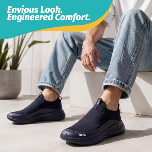 Image of Yoho Men Walking Slip On Shoes | Cushioned, Comfortable, Orthopedic, Lightweight & Breathable Knitted Stretchable Upper | Every Day Casual Wear without Lace, Stylish Footwear for Gents /Boys - UrbanEazyX
