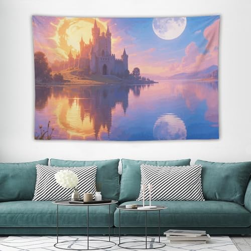Tapisserie murale boheme soleil et lune avec kit de suspension grande taille vintage