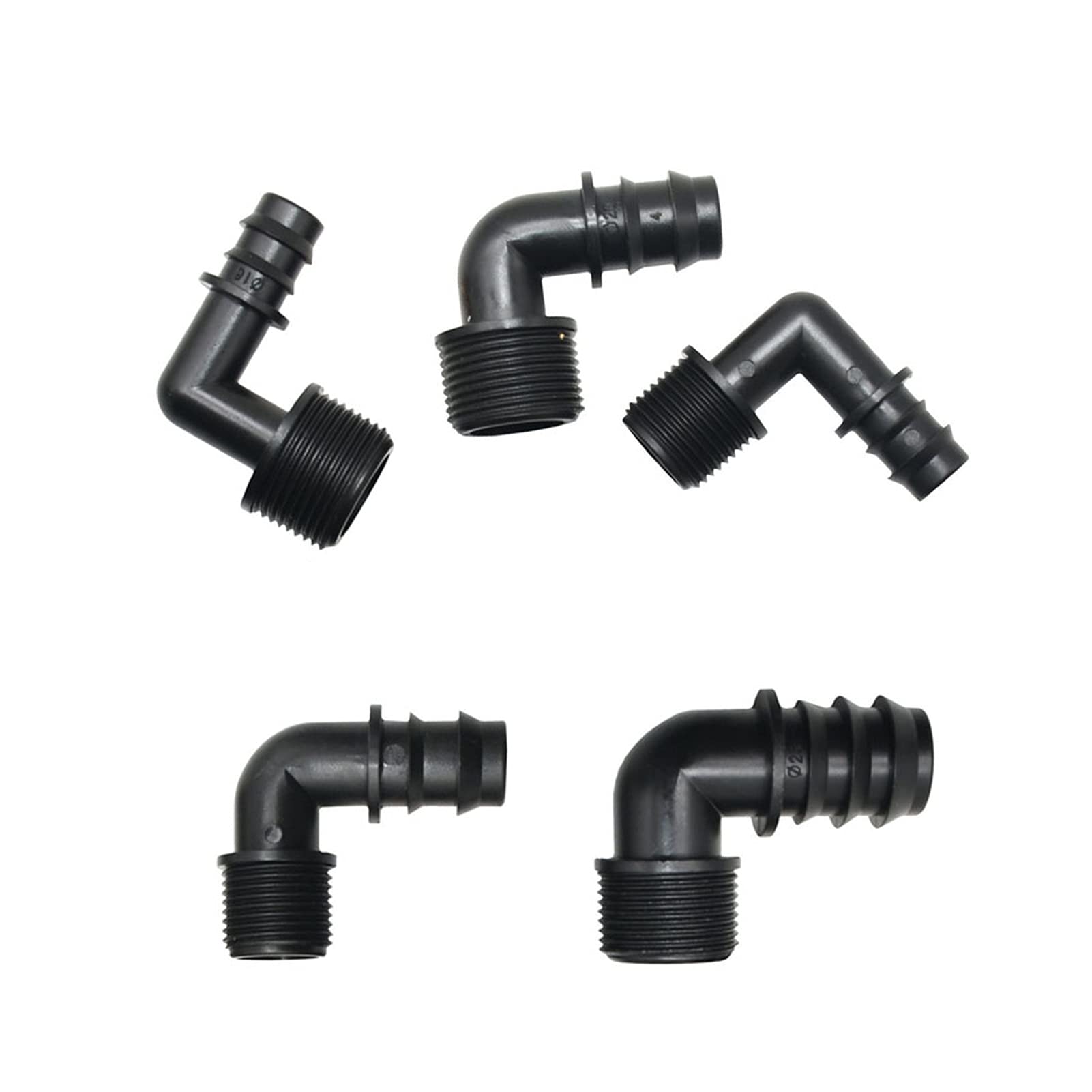 Lot de 50 raccords coudés pour tuyau d'arrosage 16/20/25 mm avec filetage 1/2" 3/4" pour tuyau d'arrosage 90° pour serre agricole (couleur : 1I2 à 16 mm)