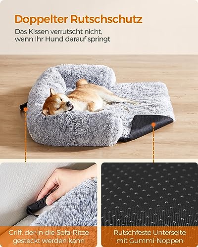 Feandrea FluffyHug Hundebett Plüsch, Hundedecke Sofa, Sofaschutz Hund, Hundekissen, Größe XL, für mittelgroße und große Hunde, 110 x 95 x 18 cm, Ombré-Grau PGW223G01