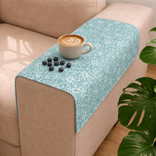 Image of STITCHNEST 'Verdant Phool Stories' Sofa Armrest Cover | Elegant Jacquard Fabric, Washable & Durable for Modern Living (18 x 22 Inches)