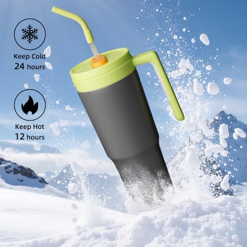 Image of Konokyo 40 oz Tumbler with Handle and Straw, Insulated Water Bottle