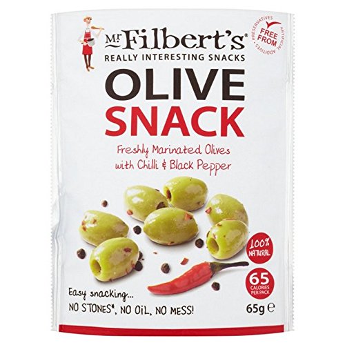 Mr Filberts Olive Snacks Pitted Green Olives with Chilli & Blackpepper 65g - (Mr Filbert's) �~�X�^�[�I���[�u�X�i�b�N���h�q��Blackpepper 65�O�����ƃO��