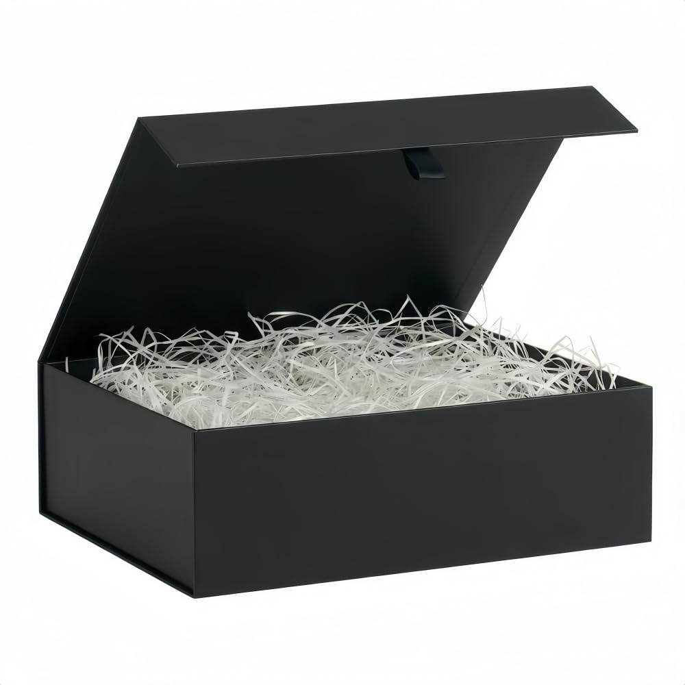 Black Extra Large Gift Box 3Pcs 42x33x13.5 cm,Luxury Birthday Gift Box for Presents with Magnetic Lid Ribbon Tab,for Christmas Valentine's Day Wedding Gift Packaging,Includes Cards,Envelopes Filler