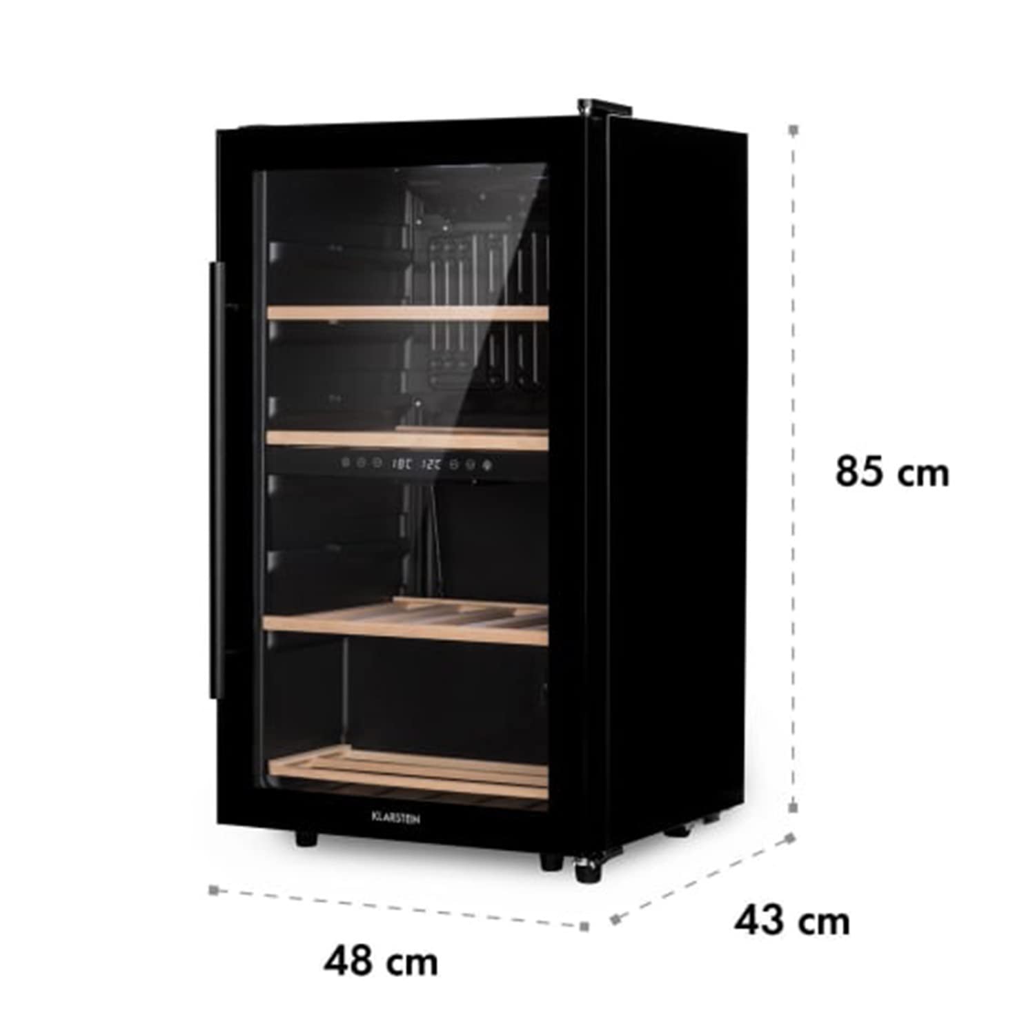 KLARSTEIN Cantinetta Vino, Cantinetta Vino Refrigerata a Zona Doppia per Interno/Esterni, Frigo Bar, Cantina Vino con Vetrina, Mini Bar con Protezione UV, Frigo Vino Touch, 5-18°C, 34 Bottiglie