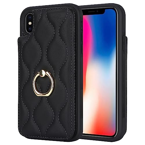 Image of iPhone X /XS Case with Card Holder, Kickstand and RFID Blocking, PU Leather Wallet Case for Women, Black
