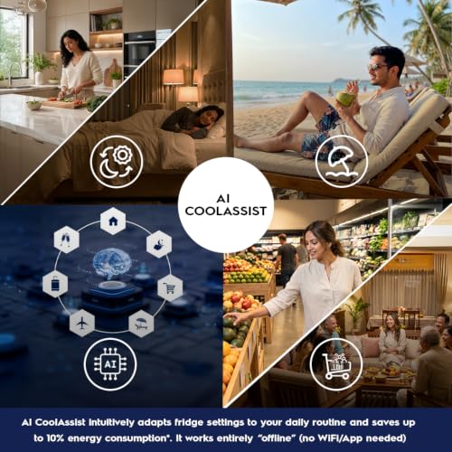 Image of Electrolux 425L 1 Star Double Door Refrigerator with AI CoolAssist, Bottom Mount Freezer, GreenZone Technology, Cooling 360, Inverter, Frost Free, UltimateTaste 700, EBE4302C-W, White
