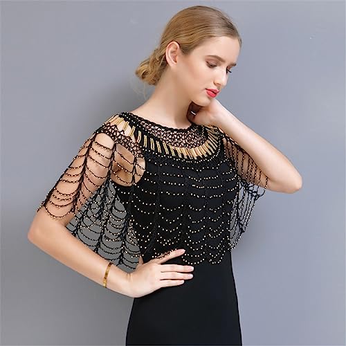 ERFMFKL Women Crochet Hollow Out 1920S Shawl Beaded Evening Cape Bridal Shawl Prom Cover Up2