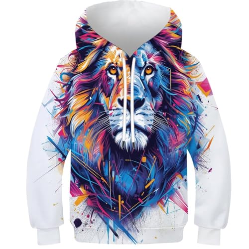 Sweatshirt lion 3D pour enfant avec grande poche kangourou hiver