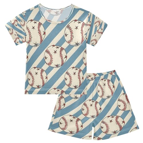 senya Short Sleeve Pajamas Sets Summer Cotton Sleepwear Baseball Balls Star