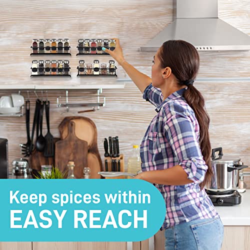 Ultimate Hostess 4-Tier Spice Rack Wall Mount Organizer - Black Hanging Spice Rack For Wall - Space-Saving Wall Mounted Spice Rack - Cabinet Door Spice Rack Organizer For Kitchen - No Jars Included #TOP5