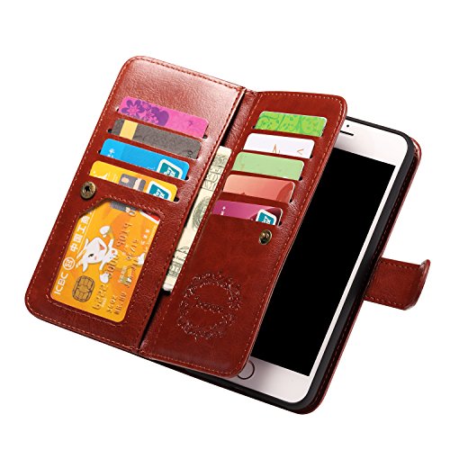Joopapa iPhone 7 Plus Case, iPhone 7 Plus Wallet case, Pu Leather Magnet Stand Wallet Credit Card Holder Flip Case Cover Built-in 9 Card Slots Case for Apple iPhone 7 Plus (Brown)