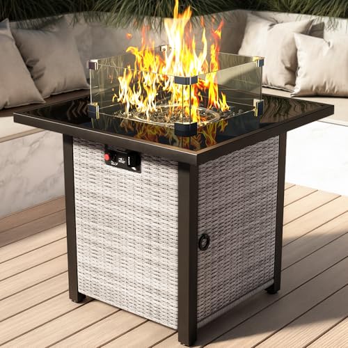 Propane Outdoor Fire Pit Table, 28" Rattan Square Fire Pit