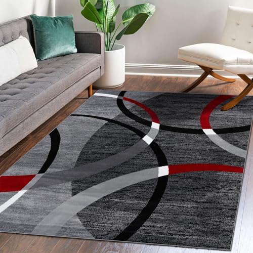 Persian-Rugs Luxe Weavers Victoria Collection 3895 Gray 8 ft x 11 ft Modern Abstract Geometric Stain Resistant Area Rug