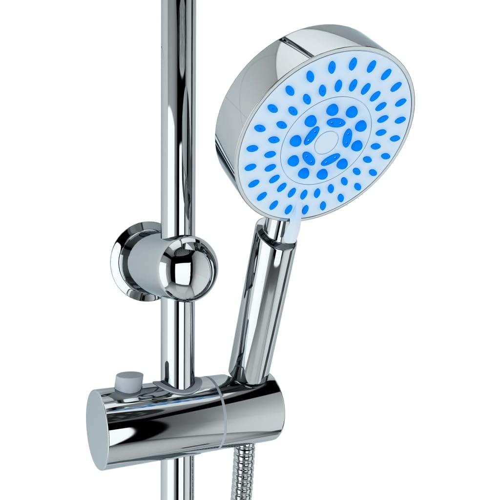 vidaXL Conjunto Ducha sin Grifo Monomando Barra Vertical Alcachofa Mano Ajustable Altura Cabezal Lluvia Redondo Basculante Plateado Acero Inoxidable