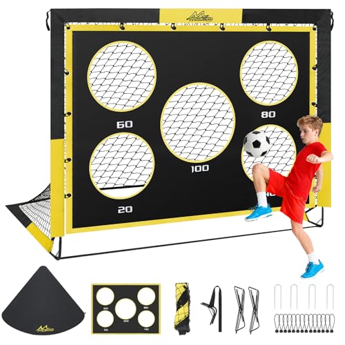 MoKo Porta da Calcio per Giardino, 5×4 FT Pop-Up Rete da Calcio di Grandi con Pannello Bersaglio, Attrezzatura di Allenamento Calcio Portatile per Bambini, Gioco Sportivo Esterno, Nero+Giallo