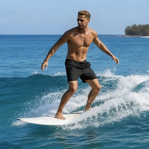 Image of Men's Swim Trunks with Compression Liner, Quick Dry Hawaiian Swimwear Bathing Suit Drawstring Board Shorts