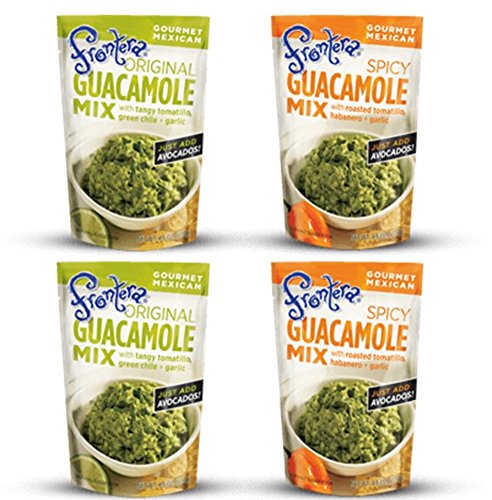 Frontera Gourmet Mexican Gluten Free Guacamole Mix 2 Flavor 4 Pouch Variety Bundle, (2) each: Original and Spicy (4.5 Ounces)