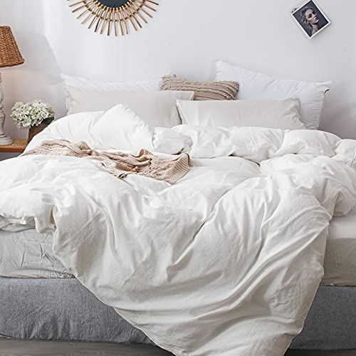 Photo 1 of MooMee Bedding Duvet Cover Set 100% Washed Cotton Linen Like Textured Breathable Durable Soft Comfy (Cream White