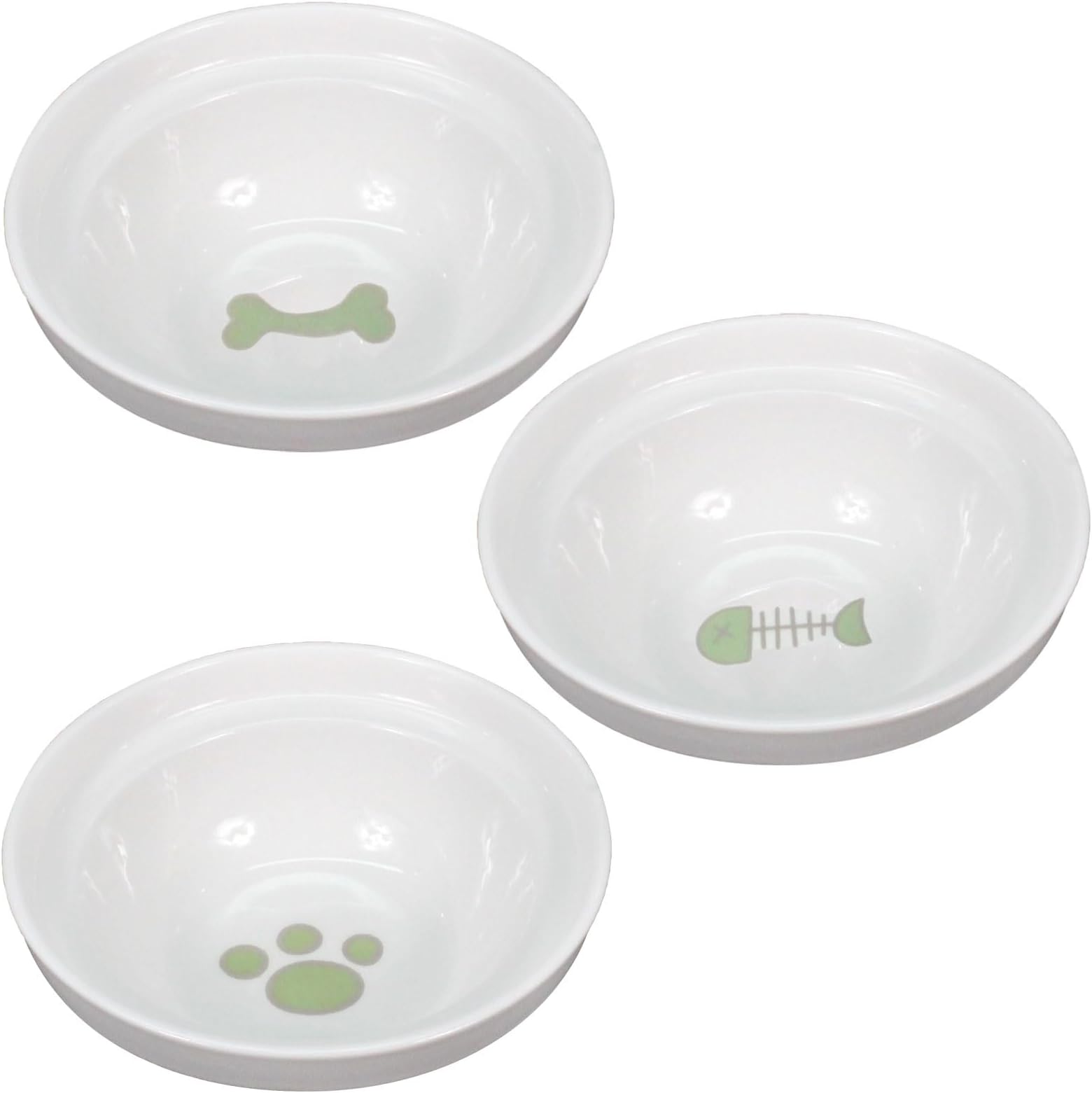 PetStyle Iron Bamboo Stand Dish Only, Cat and Dog Tableware, Food Dish, Food Bowl, Pet Cat and Dog Food Dish, Water Dish, Dish Stand, Easy to Eat, Ceramic, 3-Piece Set (Each Pattern One Each/3-Piece