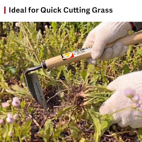 Japanese Weeding Sickle, Hand Weeder Tool for Surface Weed Removal, Tight Spaces and Light Grass Cutting, Made in Japan by HONEN