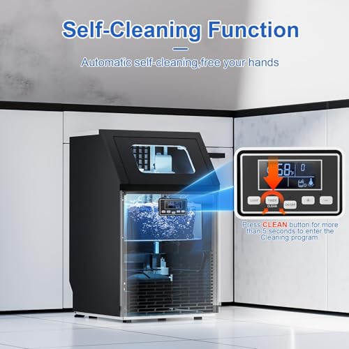 Image of Kismile Commercial Ice Maker, Freestanding Crescent Ice Maker 120lbs /24h, 30lbs Storage Bin, Full Heavy Duty Stainless Steel Construction, Ice Maker Machine for Home Bar, Coffee Shop, Business