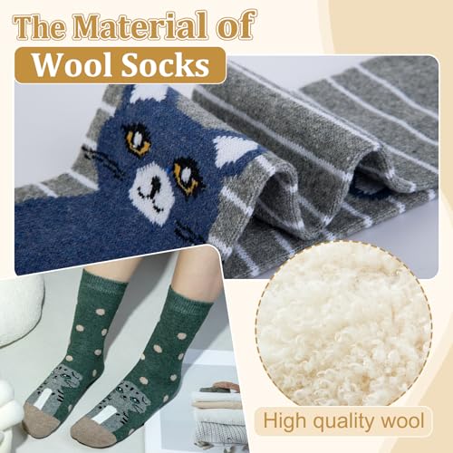 Image of Justay 5 Pairs Womens Wool Socks Thick Warm Winter Socks Casual Cozy Socks Vintage Knit Crew Socks Gift for Women