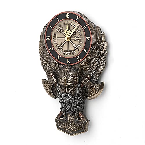 Veronese Design 11 3/8" Twin Axe Viking Berserker Wall Plaque Clock Cold Cast Resin Antique Bronze Finish Sculpture #TOP2