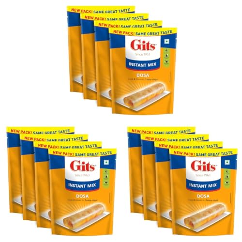 Image of Gits Instant Rice Dosa Breakfast Mix, Makes 8 per Pack, Pure Veg, South Indian Breakfast Mix, 800g (Pack of 12, 200g Each)