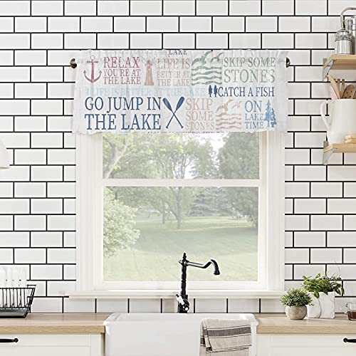 Ambehome Curtain Valances For Windows Decor, Nautical Anchor Sailboat Rod Pocket Valance Window Treatment Kitchen Dining Room, Short Tier Cafe 54X18 Inch Lake Life Theme #TOP3