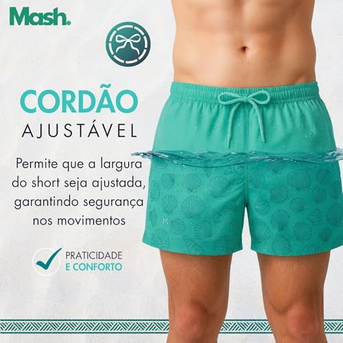 MASH Short Praia Masculino Estampa Mágica Bermuda Dryfit, Verde Água Médio, GG
