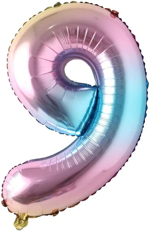 40 inch number balloons Big Size Rainbow Number Foil Helium Balloons Large Self Inflating Foil Number Balloons 0-9 for Boys Girls Birthday Party Celebration Decoration (number 9)