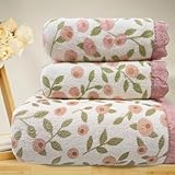ABREEZE Floral Bath Towel Set,3 pcs,Coral Velvet Soft Absorbent Towels (1 Bath Towel,2 Hand Towels)