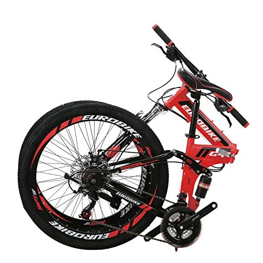 Eurobike 26 Inch Mountain Bike Folding Bicycle 21 Speed 3 Colors (red)