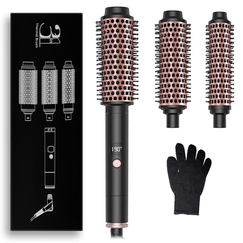 OKWRAP Thermal Brush 30/38/45mm 3 en 1 Thermal Brush Set 3 cepillos de repuesto Hot Brush cepillo redondo volumen pelo peine con pantalla digital de 110 – 190 ℃, cepillo térmico para volumen de raíces