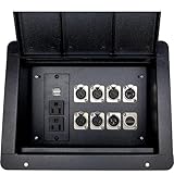 Pro Audio Recessed Stage Floor Box with Passthrough Connectors (with 110v, 5 Female 3 Pin XLR, 1 Male XLR, HDMI, Ethernet RJ45)